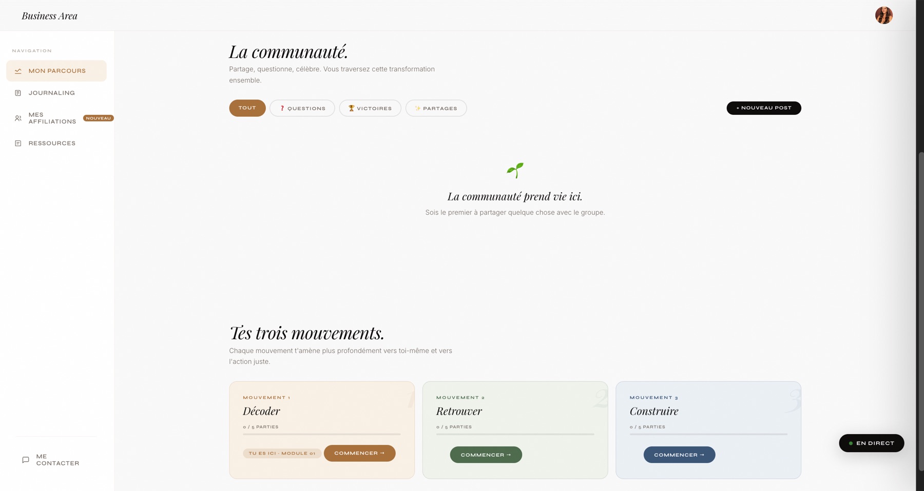 Plateforme Business Area — Accueil